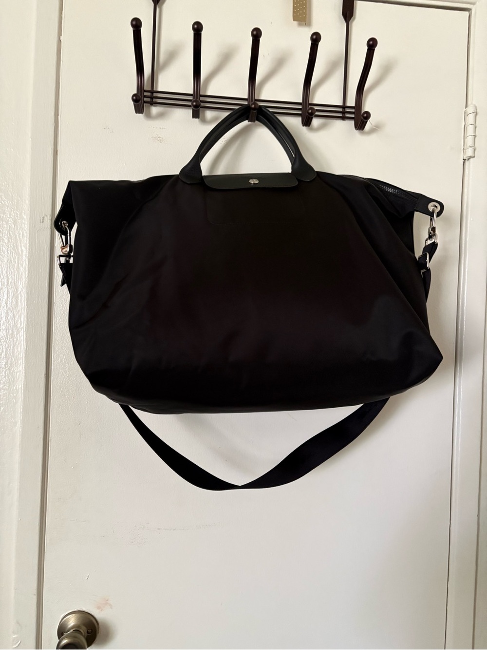 Longchamp Black Foldable Nylon Tote with Detachable Strap - Picture 5 of 9